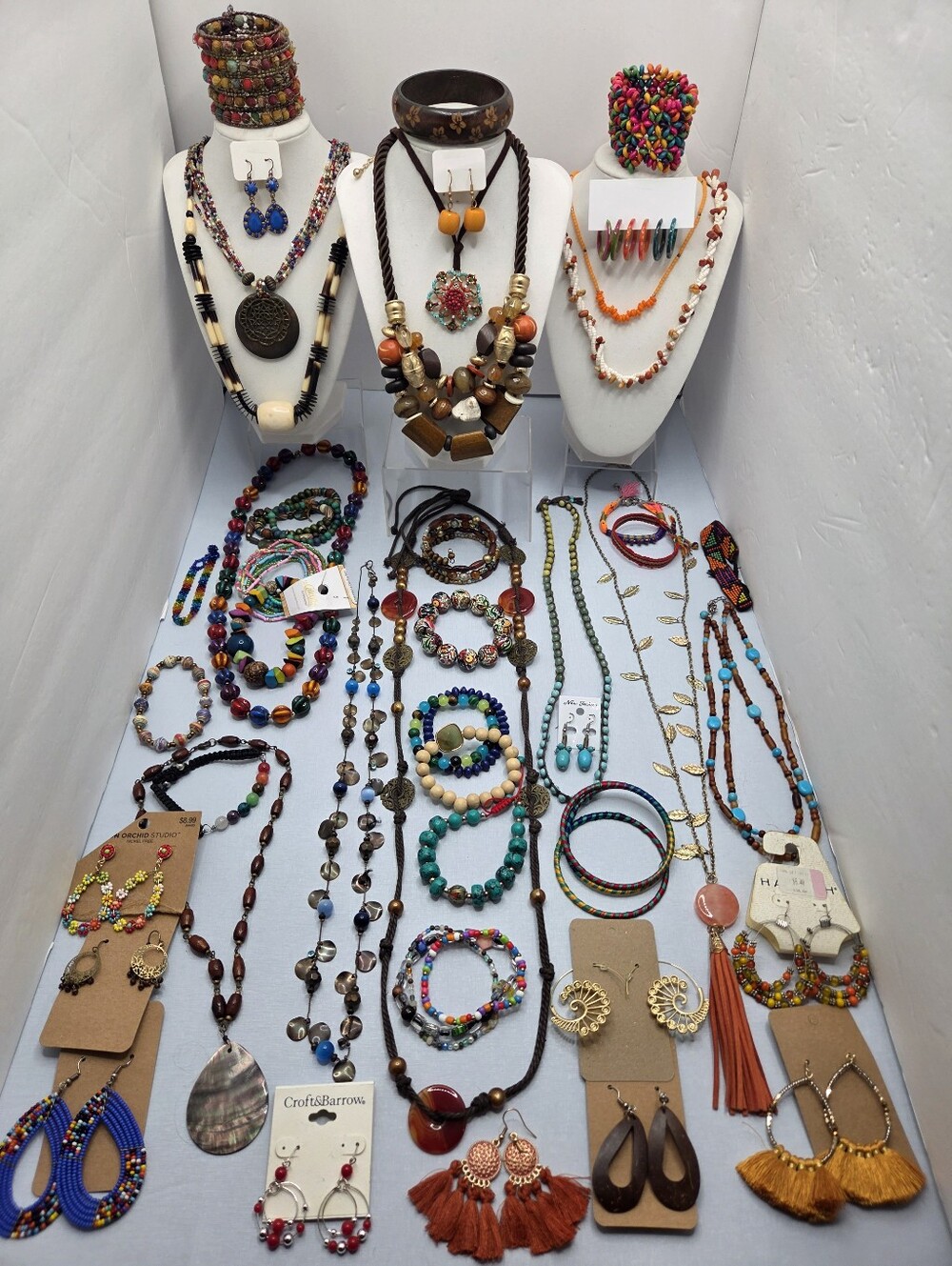 ✨ Huge 50+pc Boho Vintage Jewelry Lot! Chunky Wooden Beads, Statement Necklaces